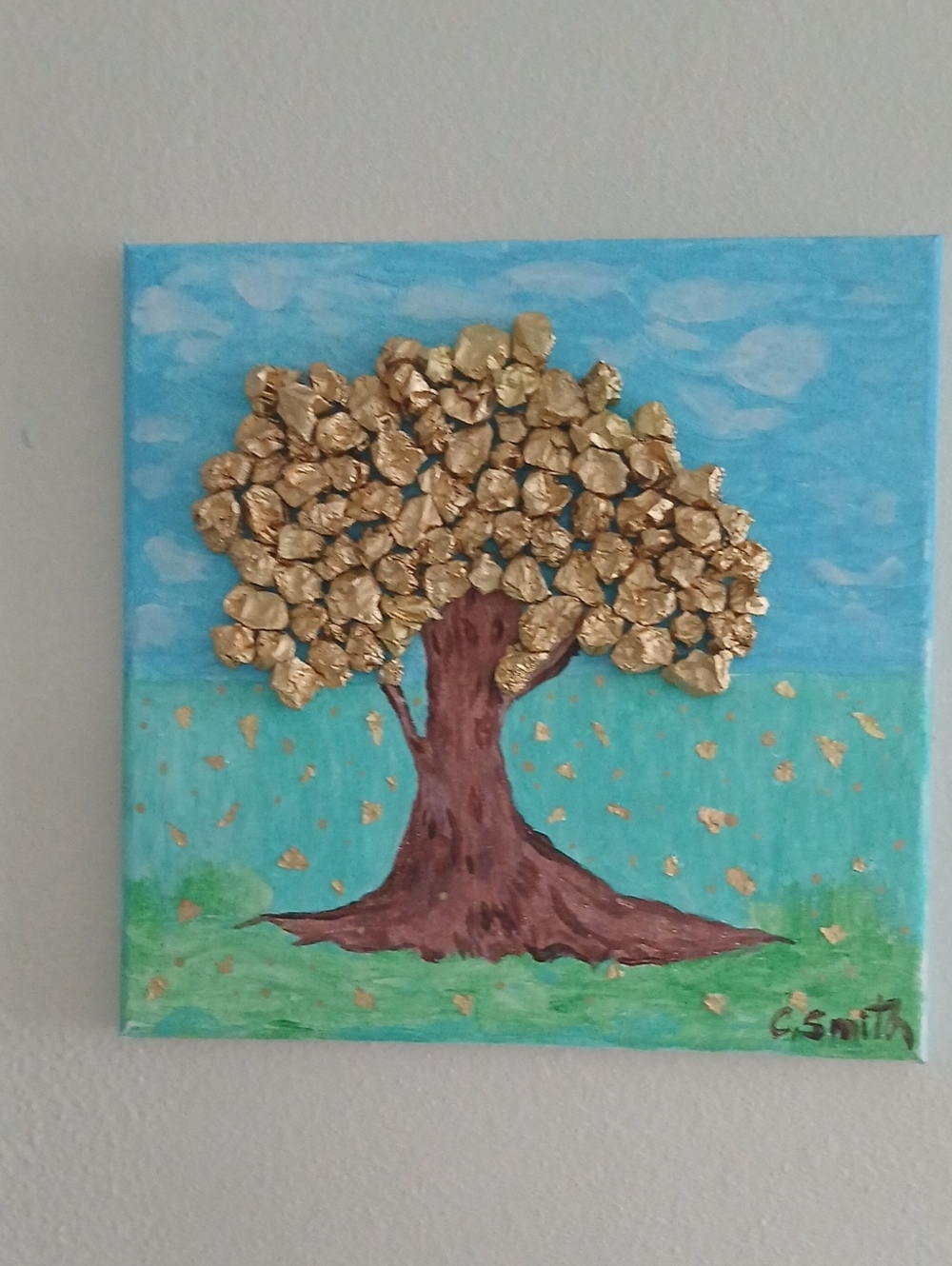 Gold-Leaf Tree Canvas Art in Blue & Green